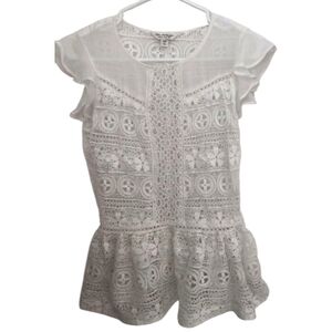NWOT Miss Selfridge Cream Peplum Blouse with Ruffled Cap Sleeves
